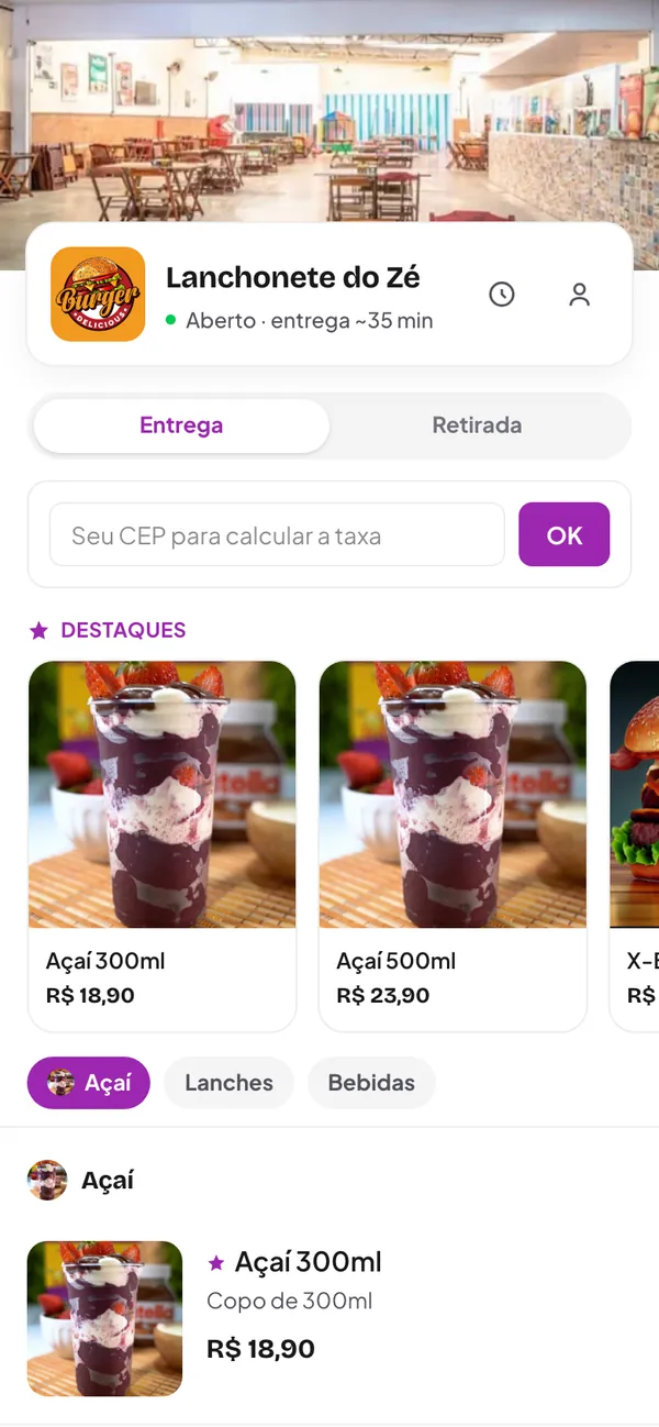 Cliente informando o CEP para calcular a taxa de entrega